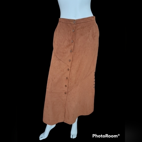 CmCat Out au naturel maxi skirt 100% suede leather tan western skirt size 9 - Picture 4 of 16